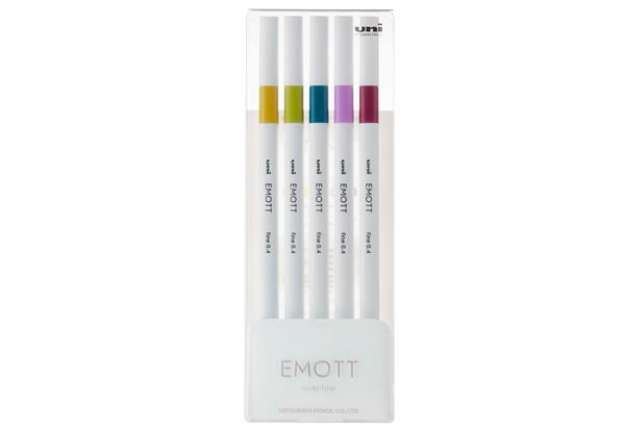 Immagine di Fineliner Emott - tratto 0.4 mm - colori assortiti retrò - Uni Mitsubishi - conf. 5 pezzi