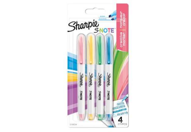Immagine di Pennarello S-Note - punta scalpello - colori assortiti - Sharpie - astuccio 4 pezzi