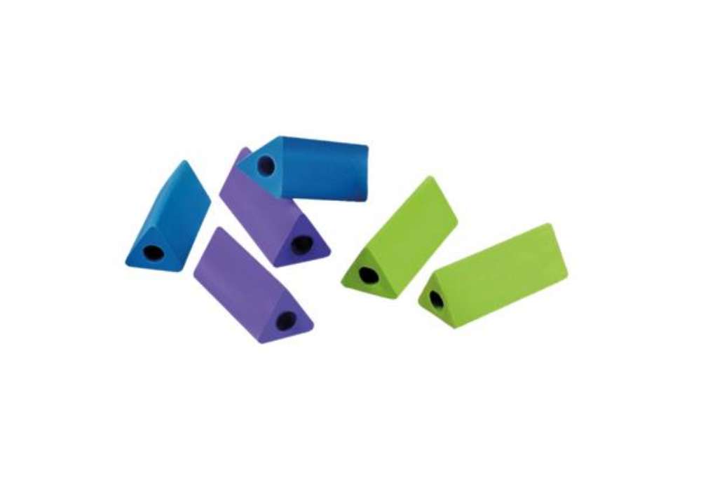 Immagine di Impugnatura per matite - triangolare - gomma - colori assoertiti - Ikona+ - conf. 6 pezzi