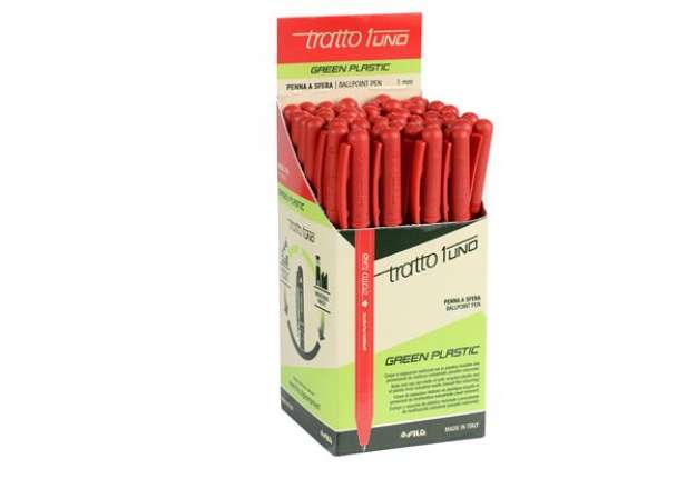 Immagine di Penna sfera Tratto Uno Green - punta media 1 mm - rosso - Tratto - conf. 50 pezzi