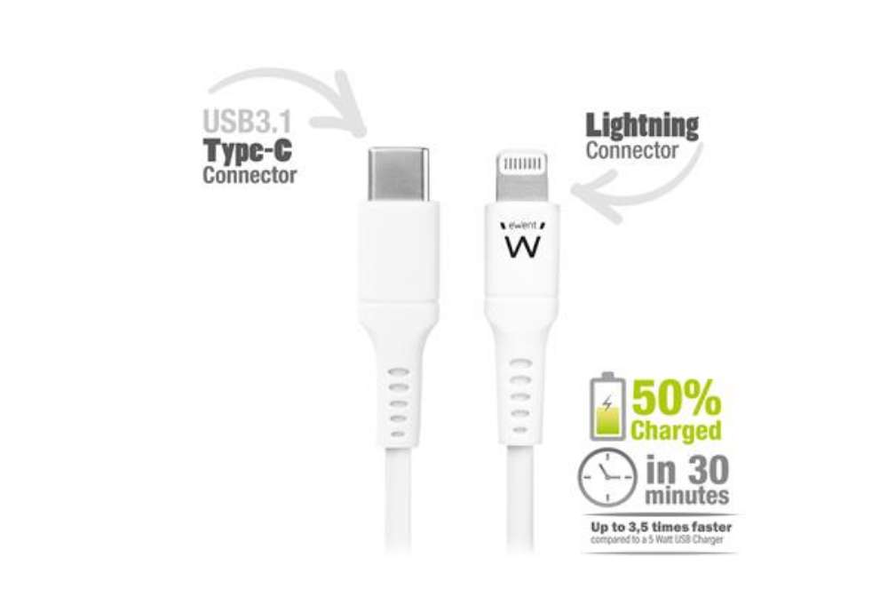 Immagine di Cavo lightning USB TYPE-C - per smartphone e tablet - 1 mt - Eminent