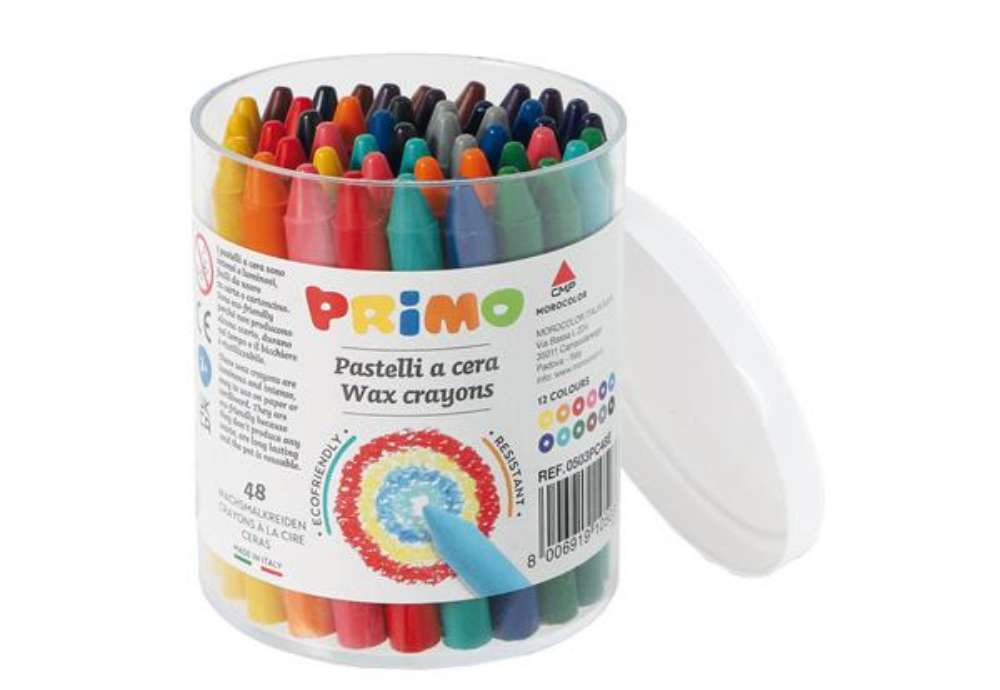 Immagine di Pastelli a cera - Ø 9 mm x 85 mm - Primo - conf. 48 pezzi