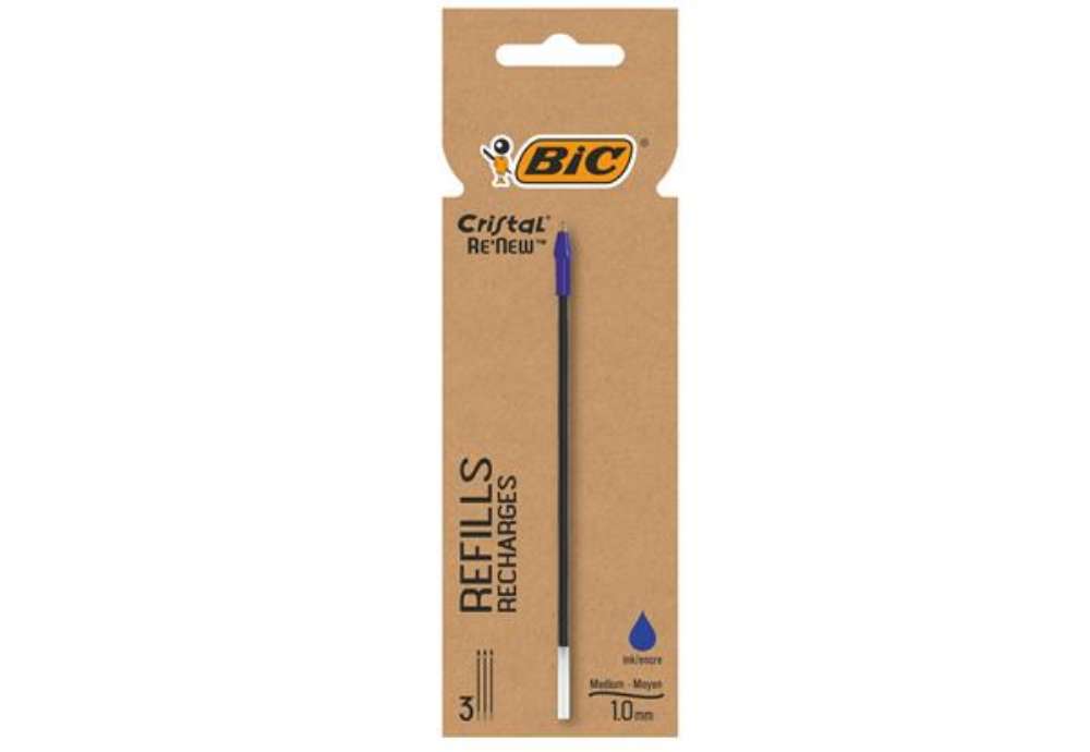 Immagine di Refill sfera Cristal Re'New - punta 1 mm - blu - Bic - blister 3 pezzi