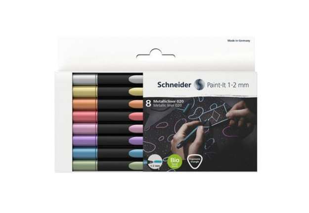 Immagine di Pennarello Metallic Liner 020 - punta 1,2 mm - colori assortiti - Schneider - conf. 8 pezzi