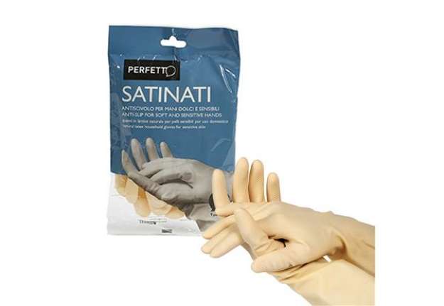 Immagine di Guanti in lattice - satinati - taglia M/7 - bianco - Perfetto - blister 2 pezzi