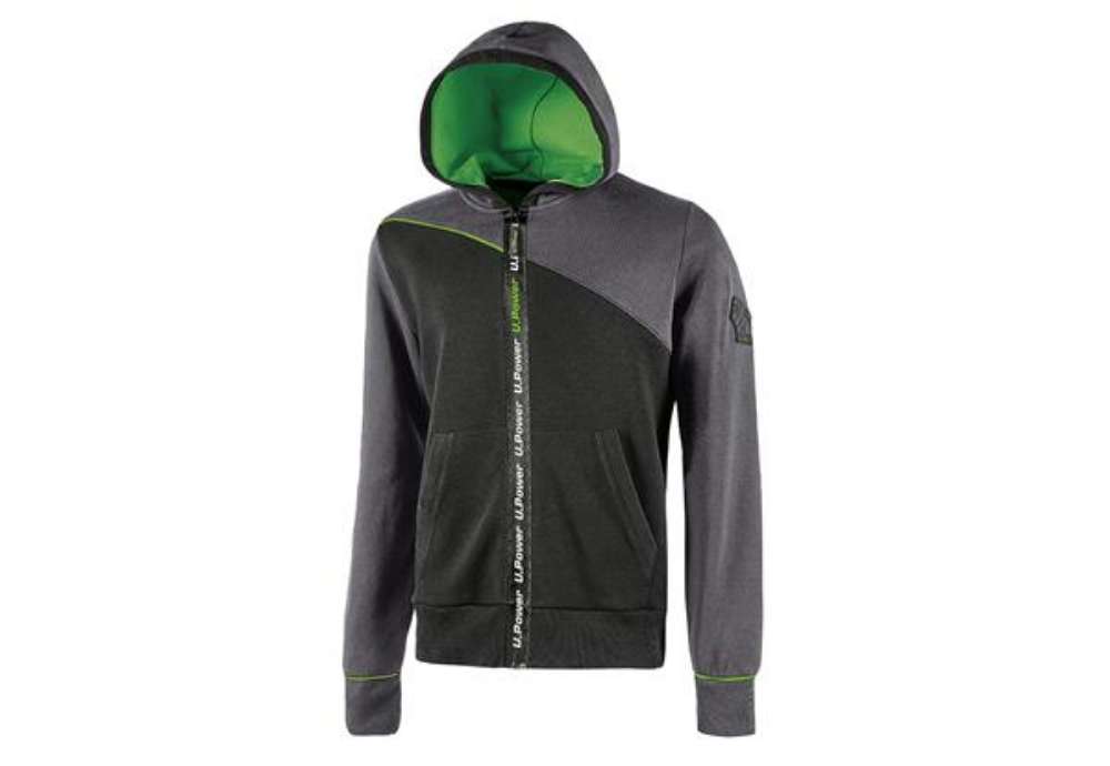 Immagine di Felpa Jupiter - con cappuccio - taglia XXL - grigio/verde - U-Power