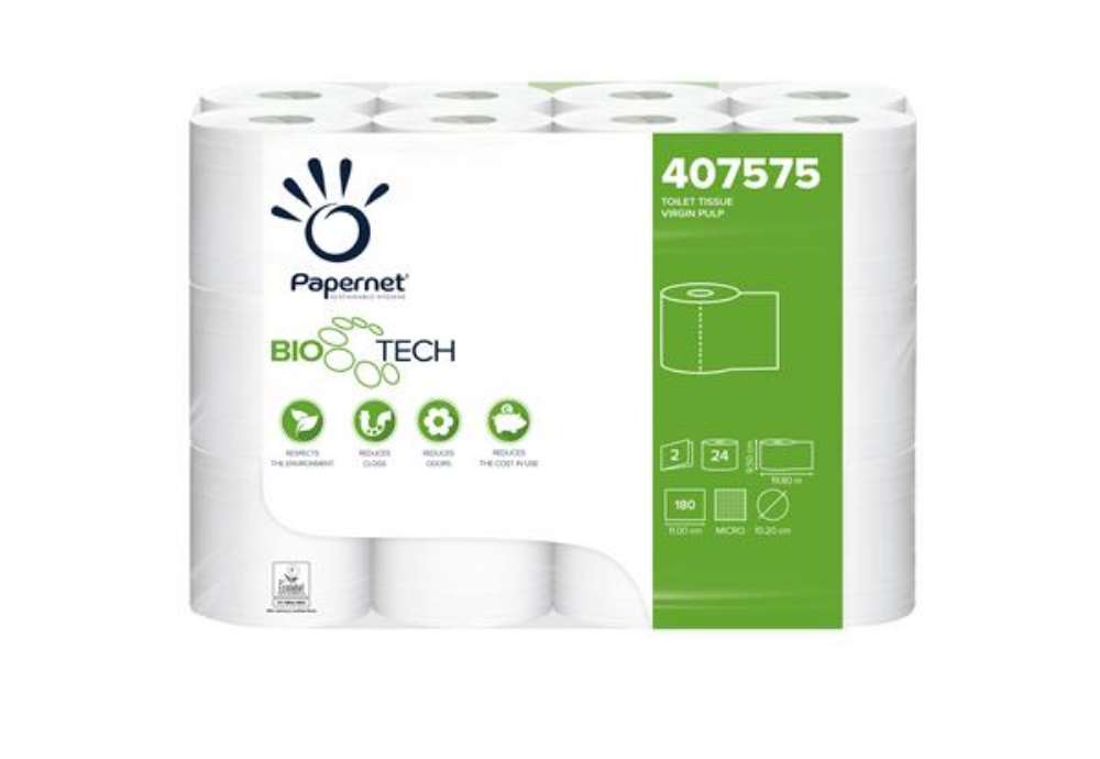 Immagine di Carta igienica classica Bio Tech - 180 strappi - 2 veli - 19,80 mt - Papernet - conf. 24 rotoli