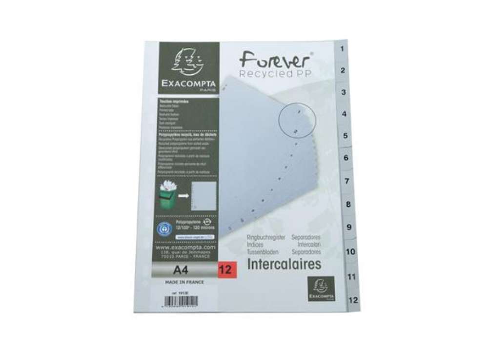 Immagine di Intercalare numerico - PP riciclato - A4 - 12 tasti - grigio - Exacompta
