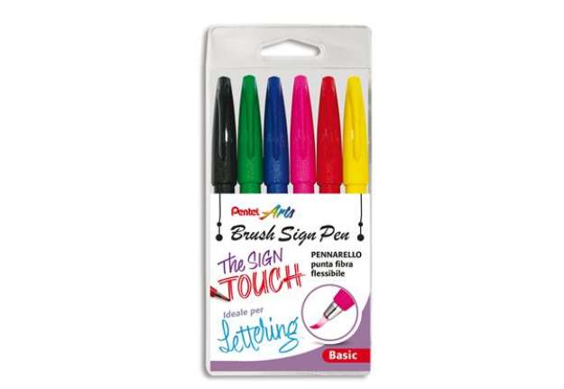 Immagine di Pennarello Brush Sign Pen - colori assortiti - Pentel - conf. 6 pezzi