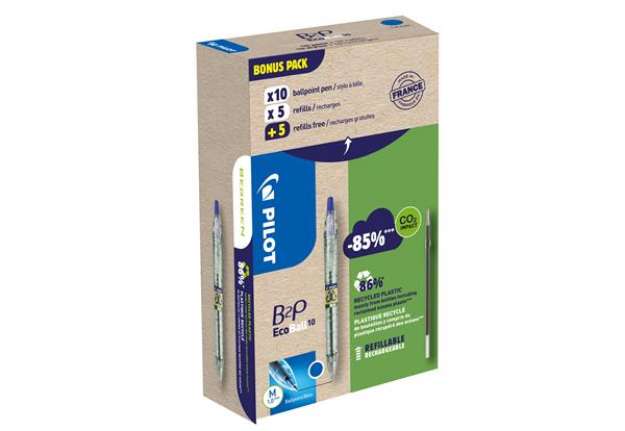 Immagine di Penna a sfera scatto B2P Ecoball BeGreen - punta 1.0 mm - 10 refill B2P inclusi - blu - Pilot - conf