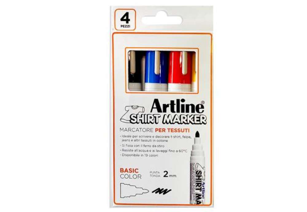 Immagine di Marcatore per tessuto - punta tonda 2.0 mm - colori assortiti - Artline - conf. 4 pezzi
