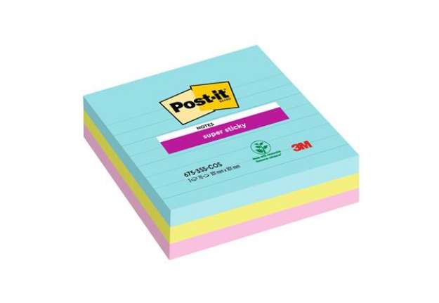 Immagine di Blocco Post-it Super Sticky - 675-3SS-COS - a righe - 101 x 101 mm - colori Cosmic - 70 fogli - Post