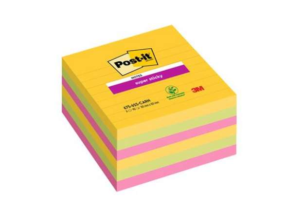 Immagine di Blocco Post-it Super Sticky - 675-6SS-CARN - a righe - 101 x 101 mm - colori Carnival - 90 fogli - P