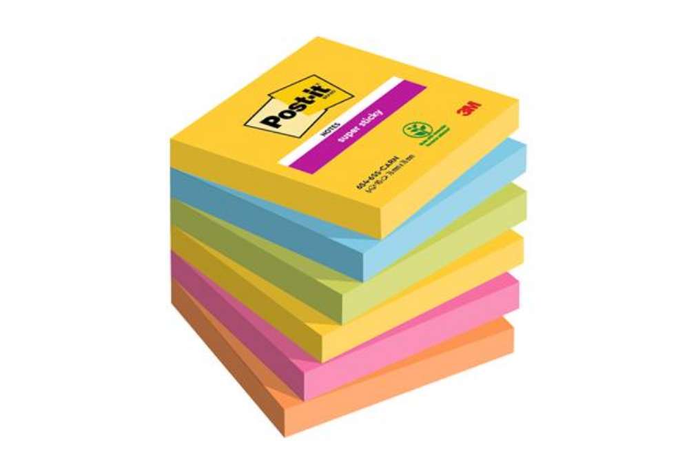 Immagine di Blocco Post-it Super Sticky - 654-6SS-CARN - 76 x 76 mm - colori Carnival - 90 fogli - Post-it - con
