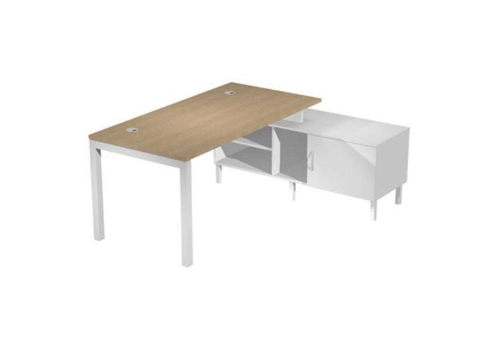 Immagine di Scrivania Agorà - con mobile di servizio portante - 205 x 140 x L 72,5 cm - rovere