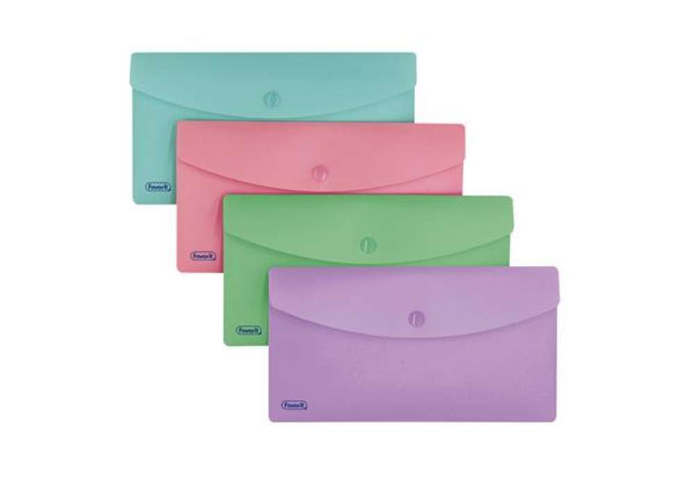 Immagine di Busta con bottone Pastel - 9,9 x 21 cm - PP - colori assortiti - Favorit