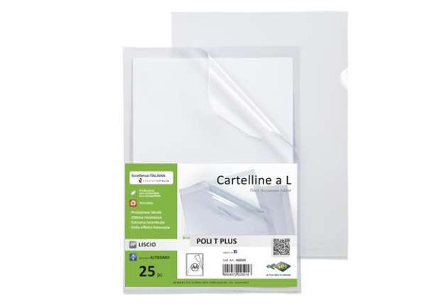 Immagine di Cartelline a L Poli T Plus - alto spessore - PP -  22 x 30 cm - trasparente - Sei rota - conf.25 pez