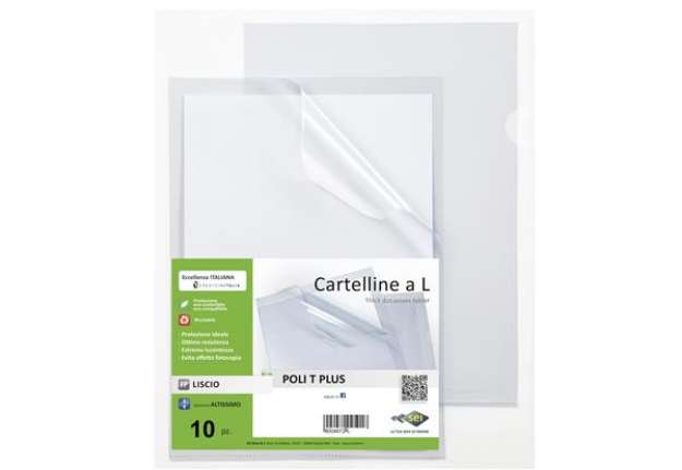 Immagine di Cartelline a L Poli T Plus - alto spessore - PP -  30 x 42 cm - trasparente - Sei rota - conf.10 pez