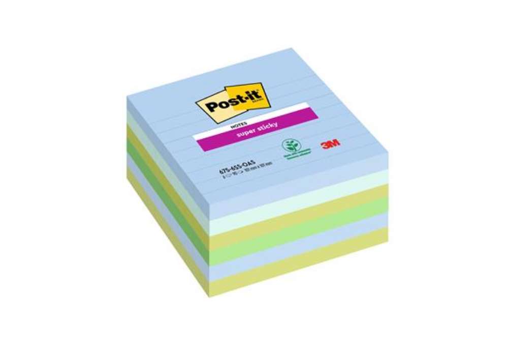 Immagine di Blocco Post-it Super Sticky - 675-6SS-OAS - a righe - 100 x 100 mm - colori Oasis - 90 fogli - Post-