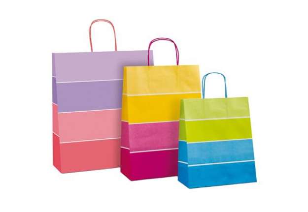 Immagine di Shopper bicolor - con manici - carta ritorta - 16 x 8 x 21 cm - colori assortiti - Rex Sadoch