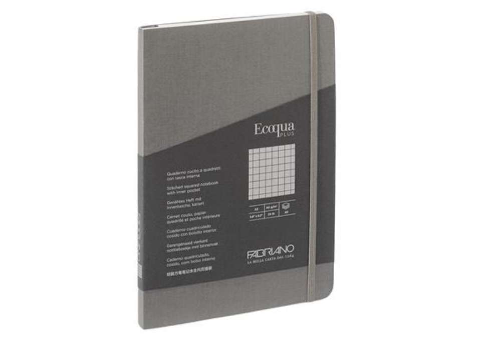Immagine di Taccuino Ecoqua Plus - con elastico - rilegatura cucita - A5 - 5 mm - 80 fogli - artracite - Fabrian