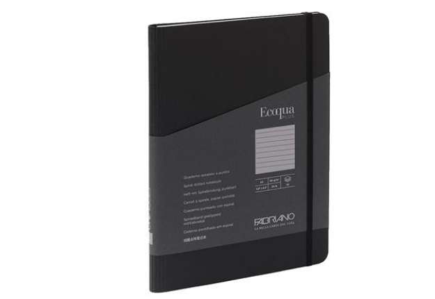 Immagine di Taccuino Ecoqua Plus - con elastico - spiralato - A5 - 70 fogli - righe - nero - Fabriano