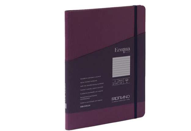 Immagine di Taccuino Ecoqua Plus - con elastico - spiralato - A5 - 70 fogli - righe - vino - Fabriano