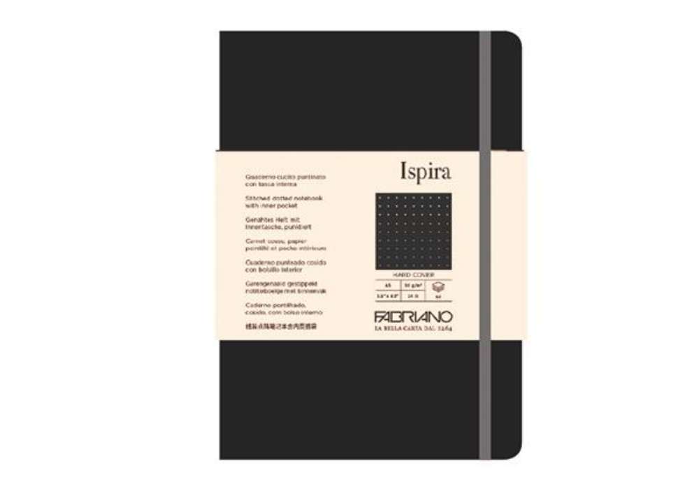 Immagine di Taccuino Ispira - con elastico - copertina rigida - A5 - 96 fogli - puntinato - nero - Fabriano