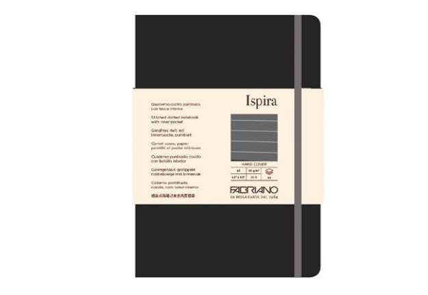 Immagine di Taccuino Ispira - con elastico - copertina rigida - A5 - 96 fogli - righe - nero - Fabriano