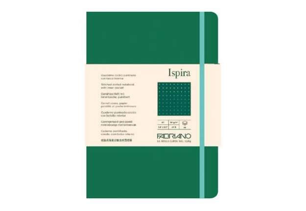 Immagine di Taccuino Ispira - con elastico - copertina flessibile - A5 - 96 fogli - puntinato - verde - Fabriano