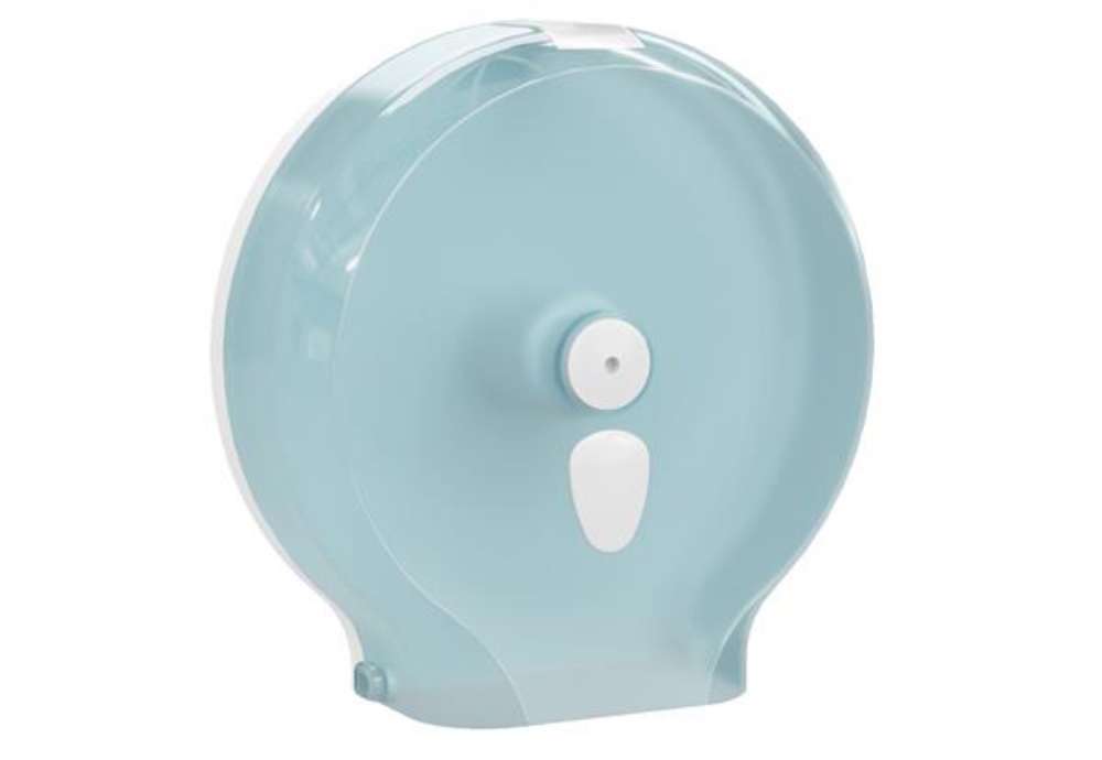 Immagine di Dispenser per carta igienica Maxi Jumbo - 370 x 130 x 130 mm - bianco / azzurro - Replast
