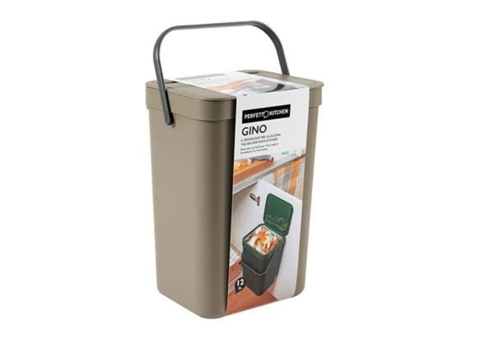 Immagine di Pattumiera Gino - per rifiuti organici - 24 x 19 x 35,5 cm - 12 lt - marrone - Perfetto
