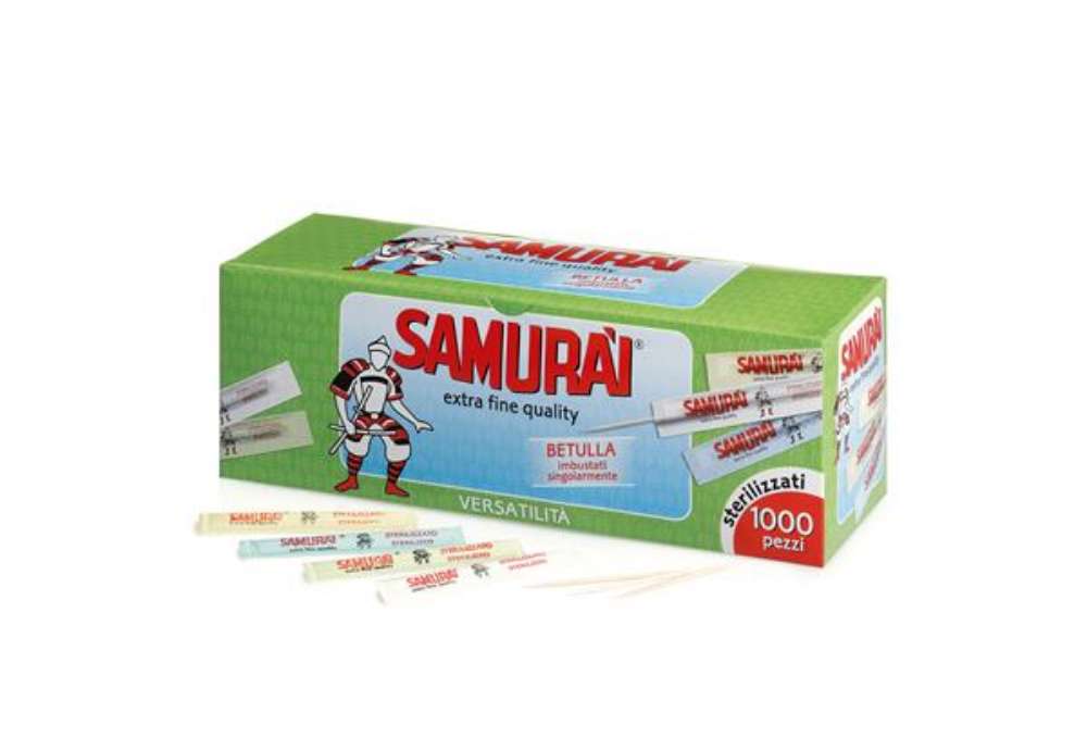 Immagine di Stuzzicadente - doppia punta - in betulla - imbustato singolarmente - Samurai Party - conf. 1000 pez