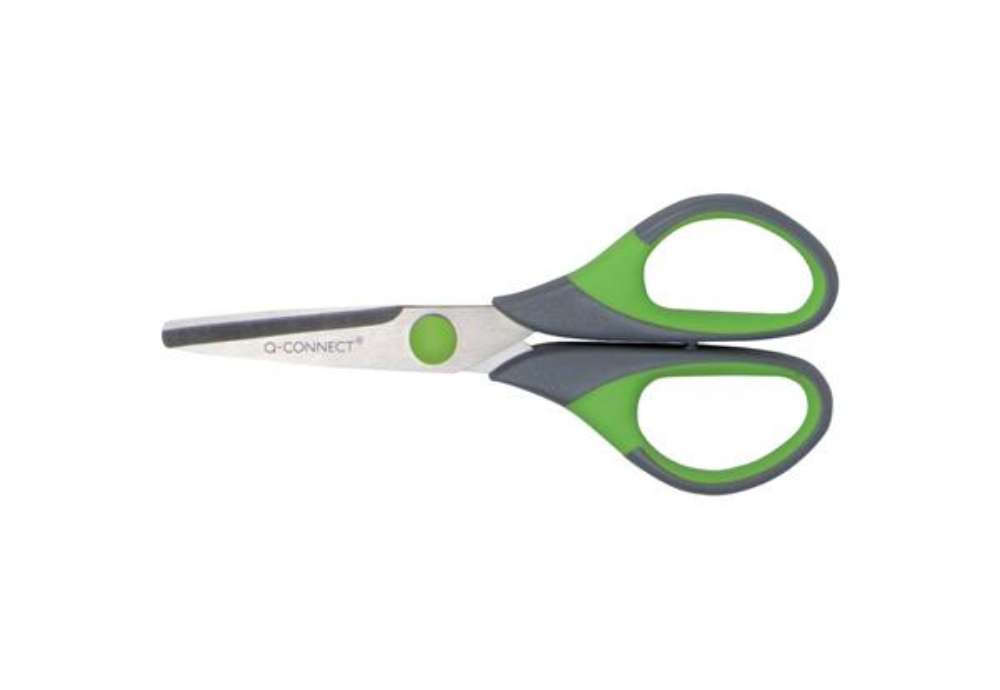 Immagine di Forbici in blister Q-Connect Softgrip lame simmetriche grigio/verde 14 cm KF00752