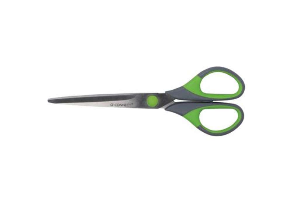 Immagine di Forbici in blister Q-Connect Softgrip lame simmetriche grigio/verde 17,5 cm KF00753