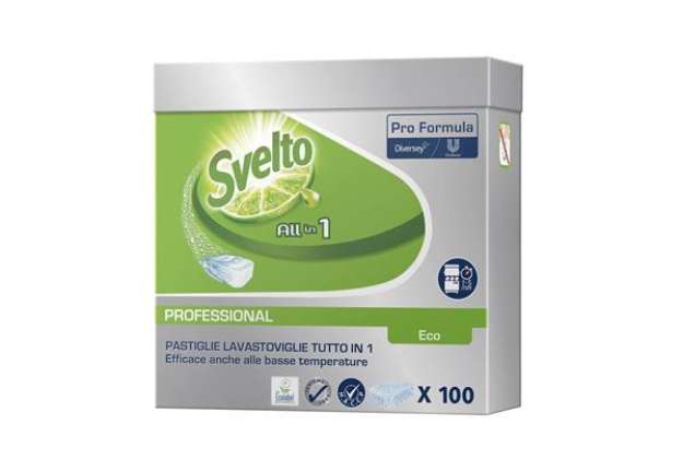 Immagine di Detergente per lavastoviglie 3 in 1 Svelto ECO Professional Pro Formula bianco conf. 100 pastiglie -