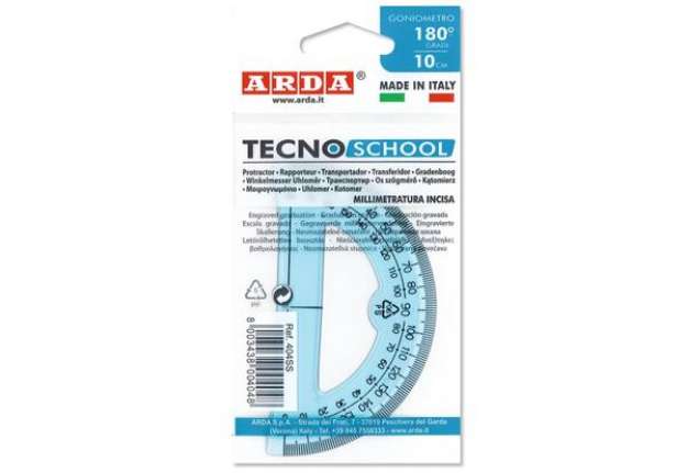Immagine di Goniometro ARDA Linea Tecnoschool polistirolo termoresistente azzurro trasparente 180° 10 cm - 404SS