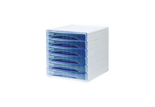 Immagine di Cassettiera 6 cassetti ARDA OLIVIA polistirolo antiurto e atossico grigio/azzurro trasparente - TR13