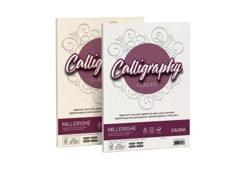 Immagine di Carta pergamena Favini Calligraphy Millerighe liscia fondo rigato 200 g/m² A4 bianco 01 50 fogli - A