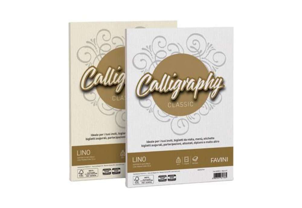 Immagine di Carta lino FAVINI Calligraphy per lettere per stampa inkjet e laser 200 g/m² A4 avorio 02  50 fogli