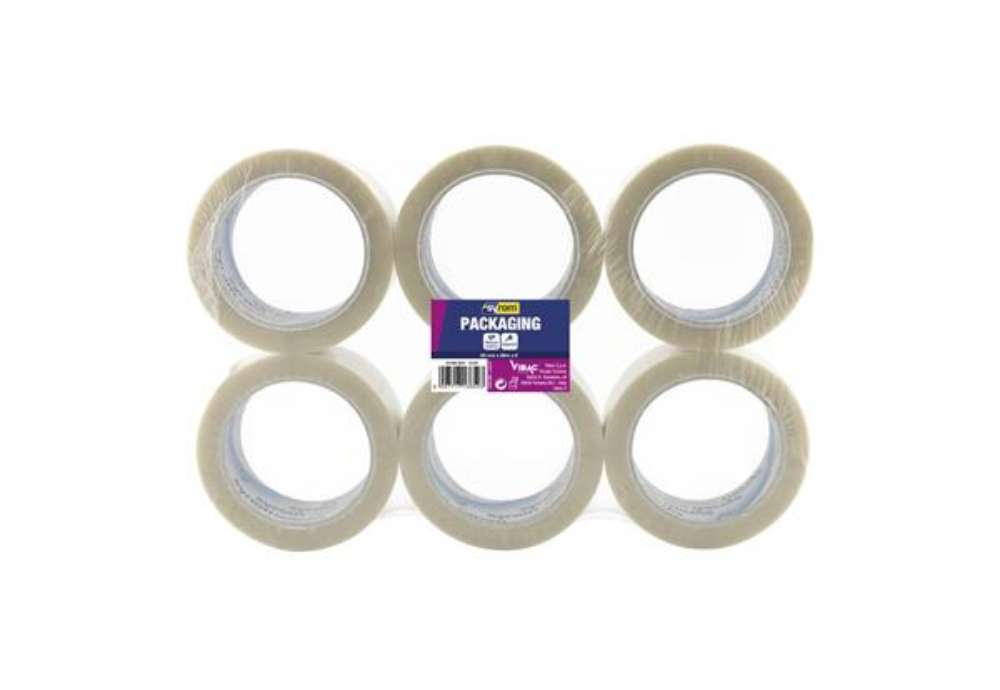 Immagine di Nastro adesivo da imballo SYROM 50 mm x 66 mt in PPL rumoroso trasparente Conf. 6 pezzi - 3852