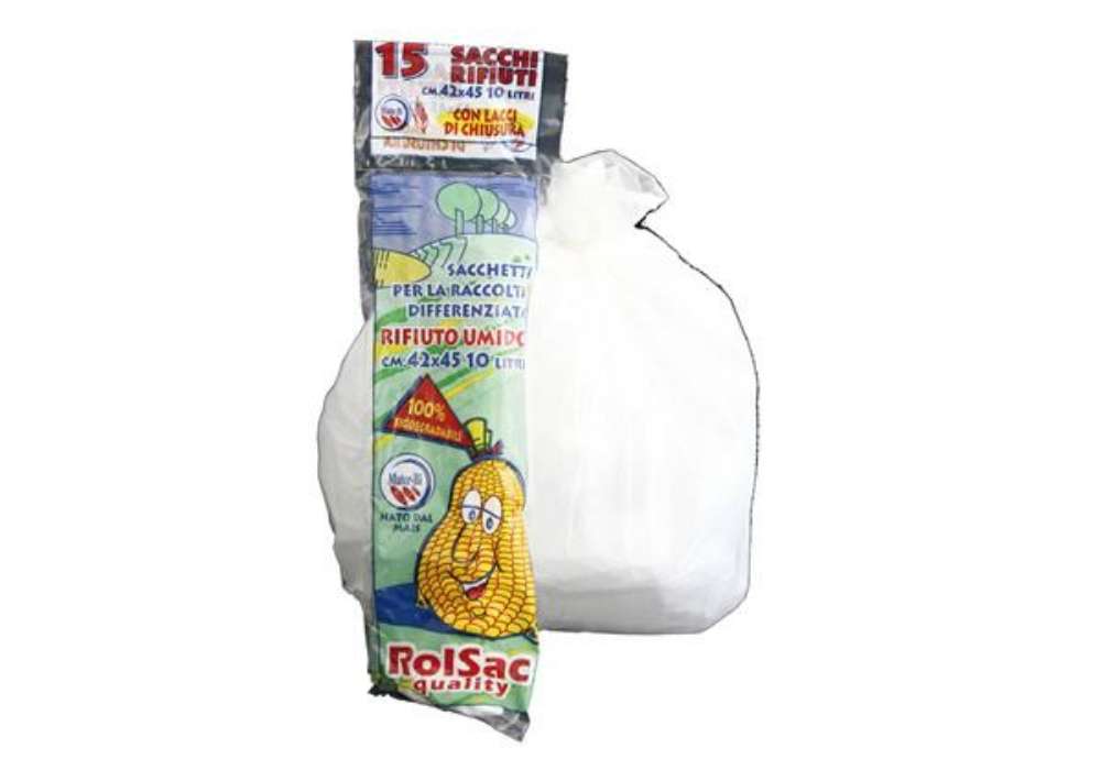 Immagine di Sacchi immondizia biodegradabili per rifiuti organici Rolsac 10 L 42x45 cm - 16 µm bianco - rotolo d