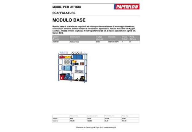 Immagine di Modulo base scaffalatura Paperflow RANG'ECO regolabile 100x34x200 cm blu - K605130