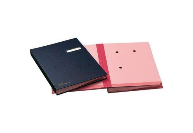 Immagine di Libro firma 18 intercalari FRASCHINI 24x34 cm similpelle con porta etichetta intercambiabile blu - 6