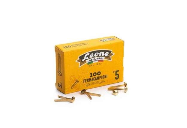 Immagine di Fermacampioni Leone Dell'Era in acciaio testa bombata N.5 25 mm ottone scatola da 100 pz. - FC5