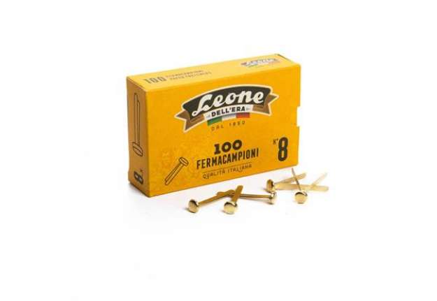 Immagine di Fermacampioni Leone Dell'Era in acciaio testa bombata N.8 38 mm ottone scatola da 100 pz. - FC8