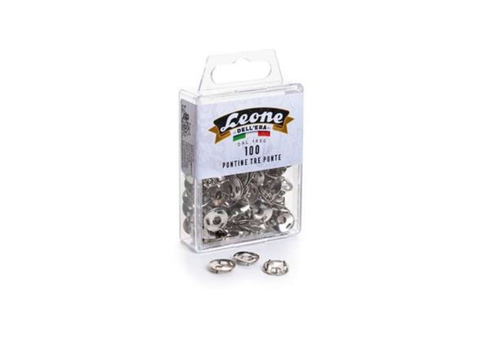 Immagine di Puntine a 3 punte Leone Dell'Era temperate nichelato diametro testa 12 mm scatola da 100 pz. - AP3P
