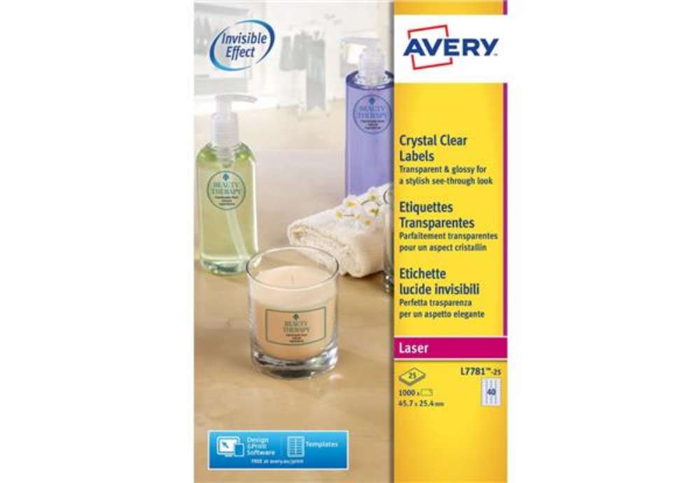 Immagine di Etichette poliestere trasparenti lucide AVERY QuickPEEL™ 45,7x25,4 mm - 40 et/foglio - laser conf. 2