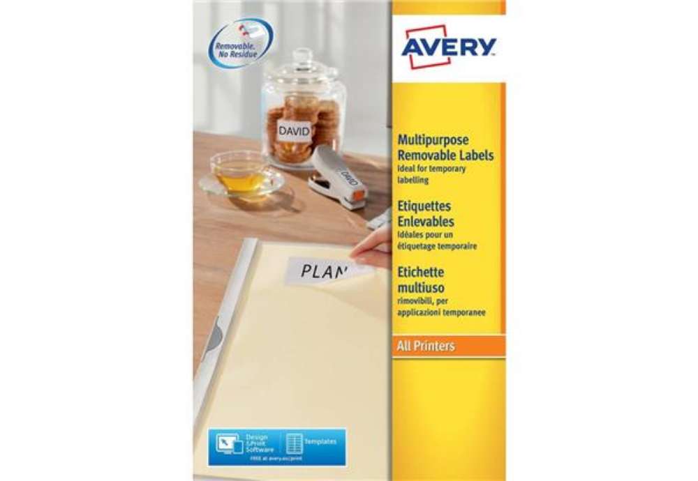 Immagine di Etichette bianche rimovibili AVERY 210x297 mm - 1 et/foglio - stampanti laser/inkjet Conf. 25 fogli