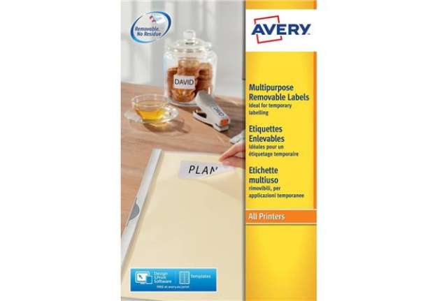 Immagine di Etichette bianche rimovibili AVERY 210x297 mm - 1 et/foglio - stampanti laser/inkjet Conf. 25 fogli